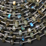 Faceted Natural Labradorite Double Terminated Points 6x10mm Beads Center Drilled Gemstone 15.5" Strand