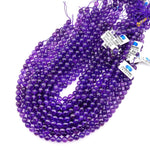 AAA Natural Purple Amethyst 2mm 4mm 6mm 8mm 10mm 12mm 14mm Round Beads Gemstone 15.5" Strand