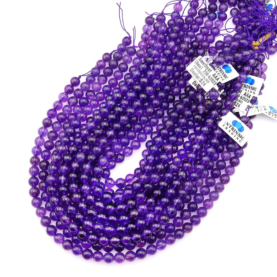 AAA Natural Purple Amethyst 2mm 4mm 6mm 8mm 10mm 12mm 14mm Round Beads Gemstone 15.5" Strand
