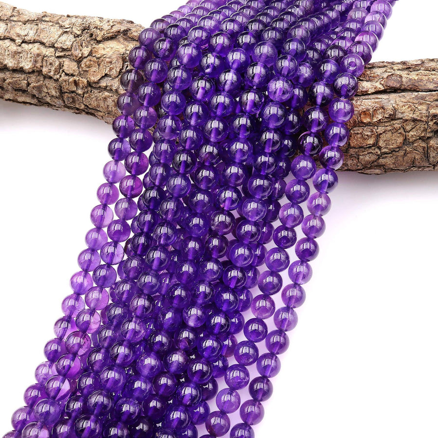 AAA Natural Purple Amethyst 2mm 4mm 6mm 8mm 10mm 12mm 14mm Round Beads Gemstone 15.5" Strand