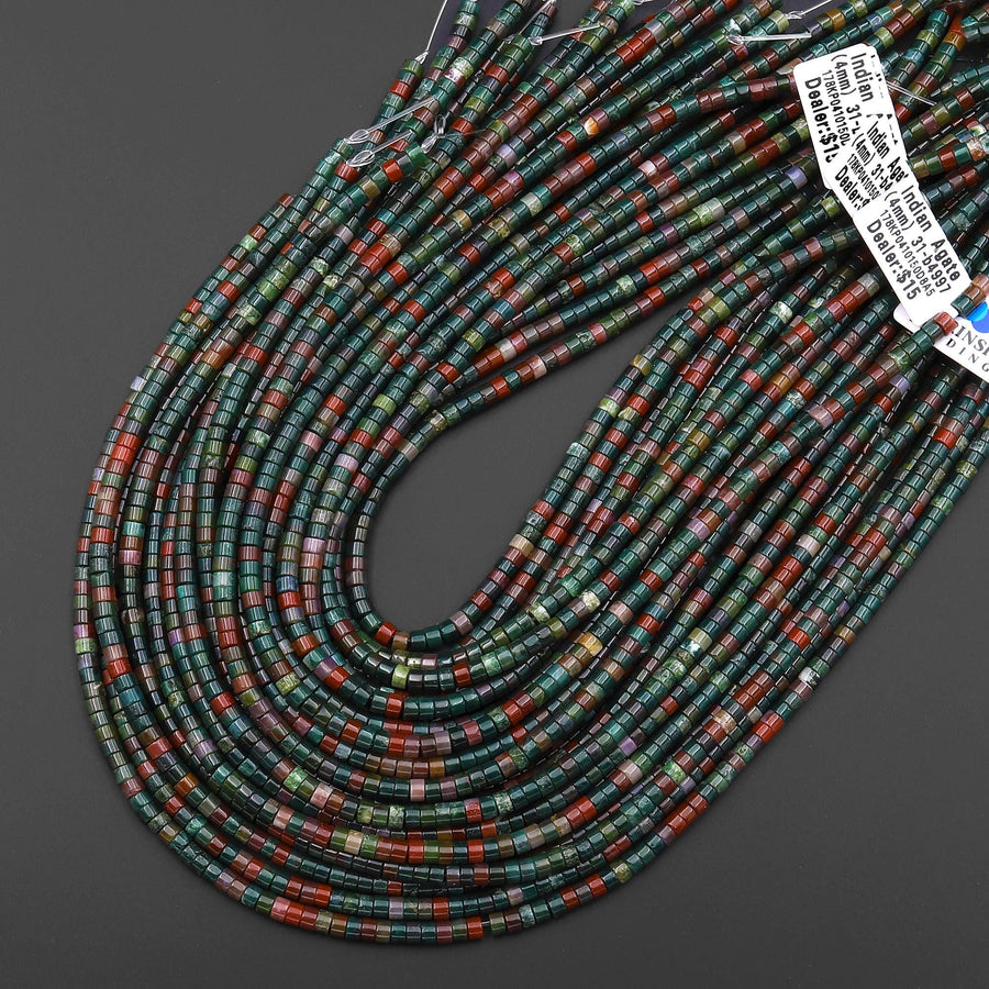 Natural Red Green Indian Agate 4mm Heishi Rondelle Beads Aka Bloodstone 15.5" Strand