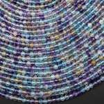 AAA Faceted Natural Aqua Blue Purple Fluorite 4mm Round Beads Gemstone 15.5" Strand