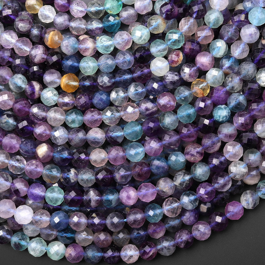 Faceted Natural Multicolor Rainbow Fluorite6mm Round Beads Purple Green Gemstone 15.5" Strand