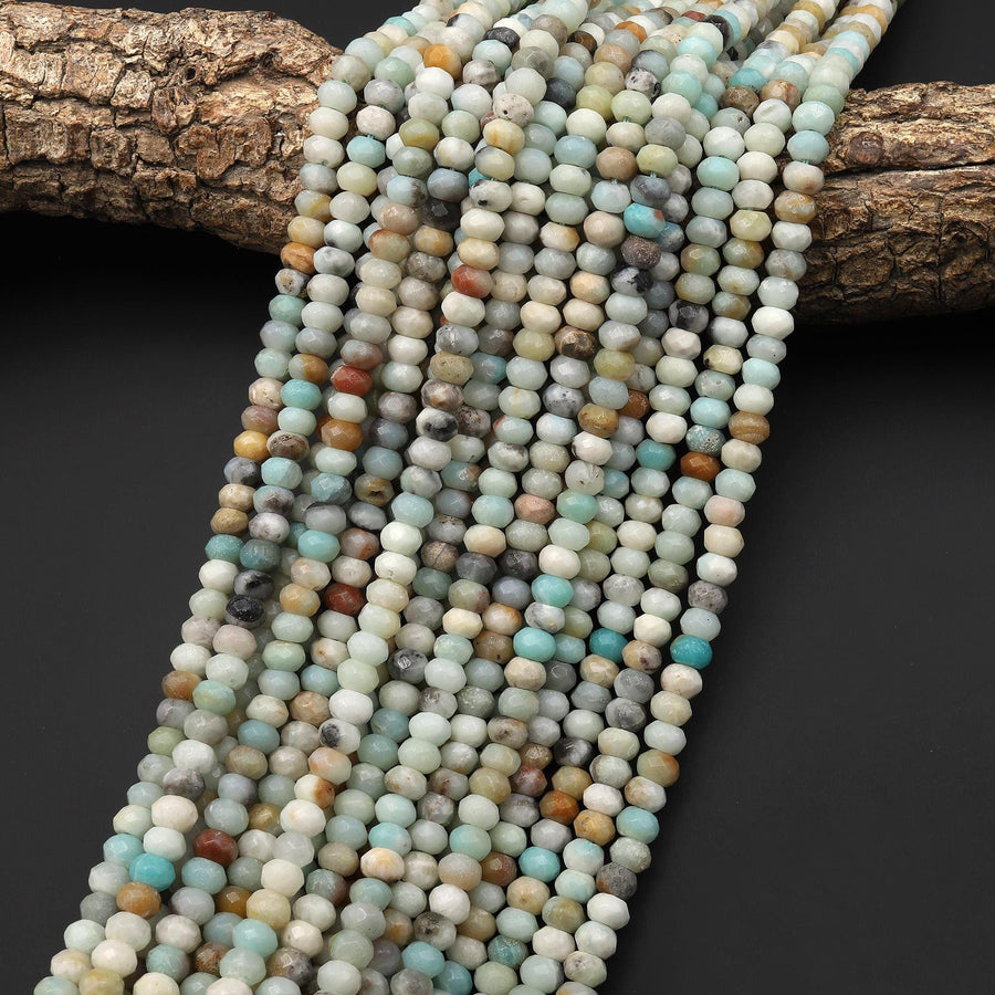 Faceted Natural Amazonite 6x4mm Rondelle Beads 15.5" Strand