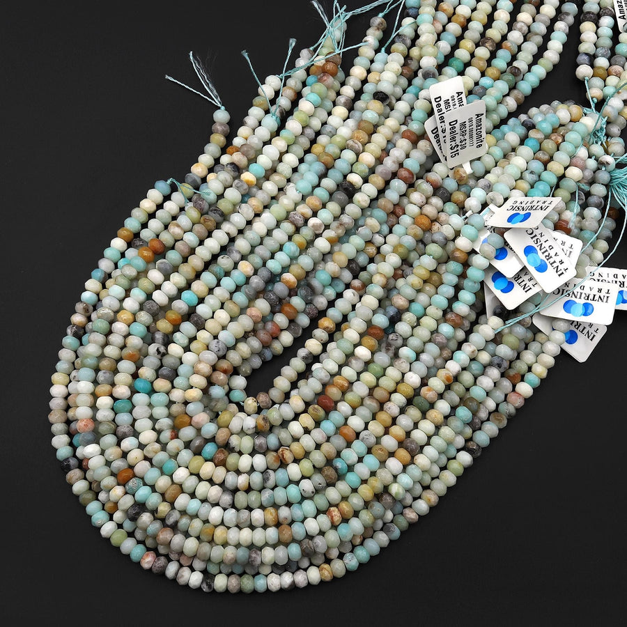 Faceted Natural Amazonite 6x4mm Rondelle Beads 15.5" Strand