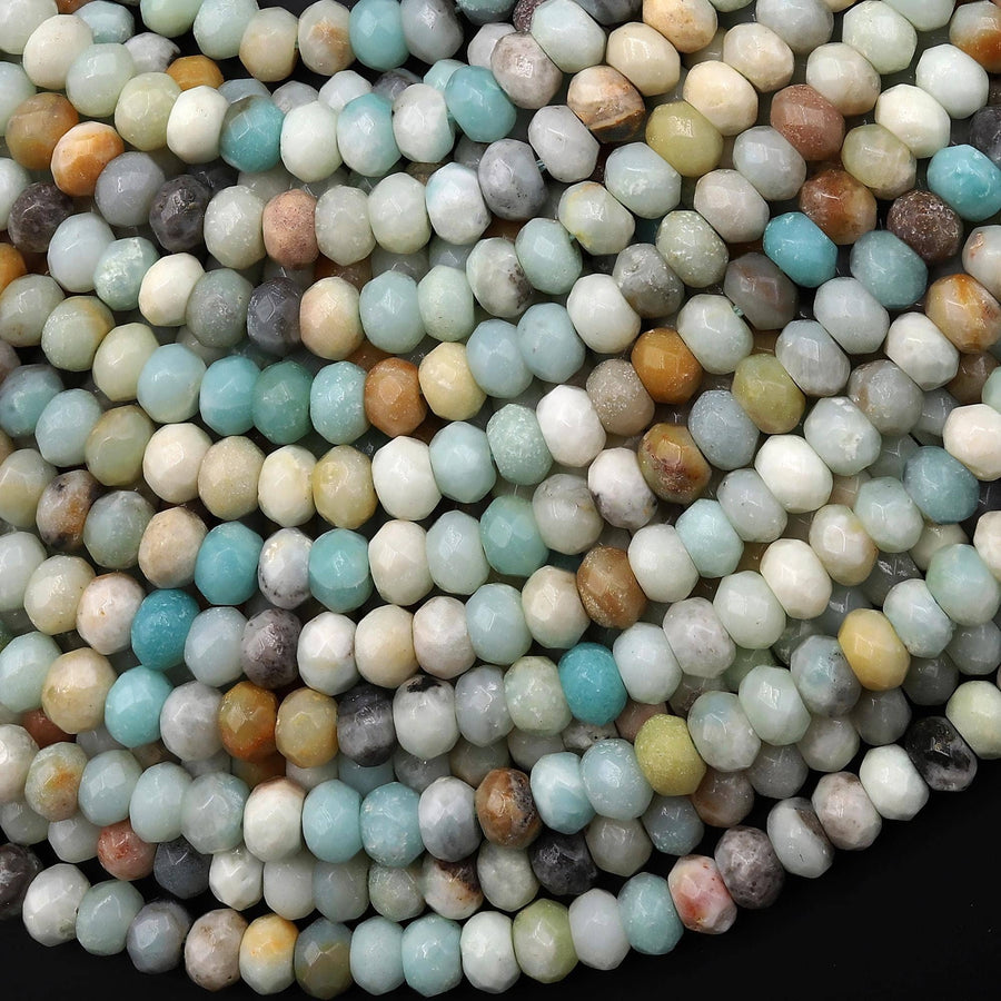 Faceted Natural Amazonite 6x4mm Rondelle Beads 15.5" Strand