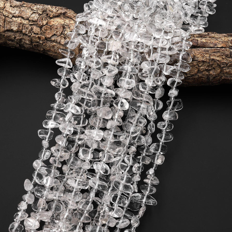 Natural Rock Quartz Freeform Irregular Pebble Beads Center Drilled Gemstone 15.5" Strand