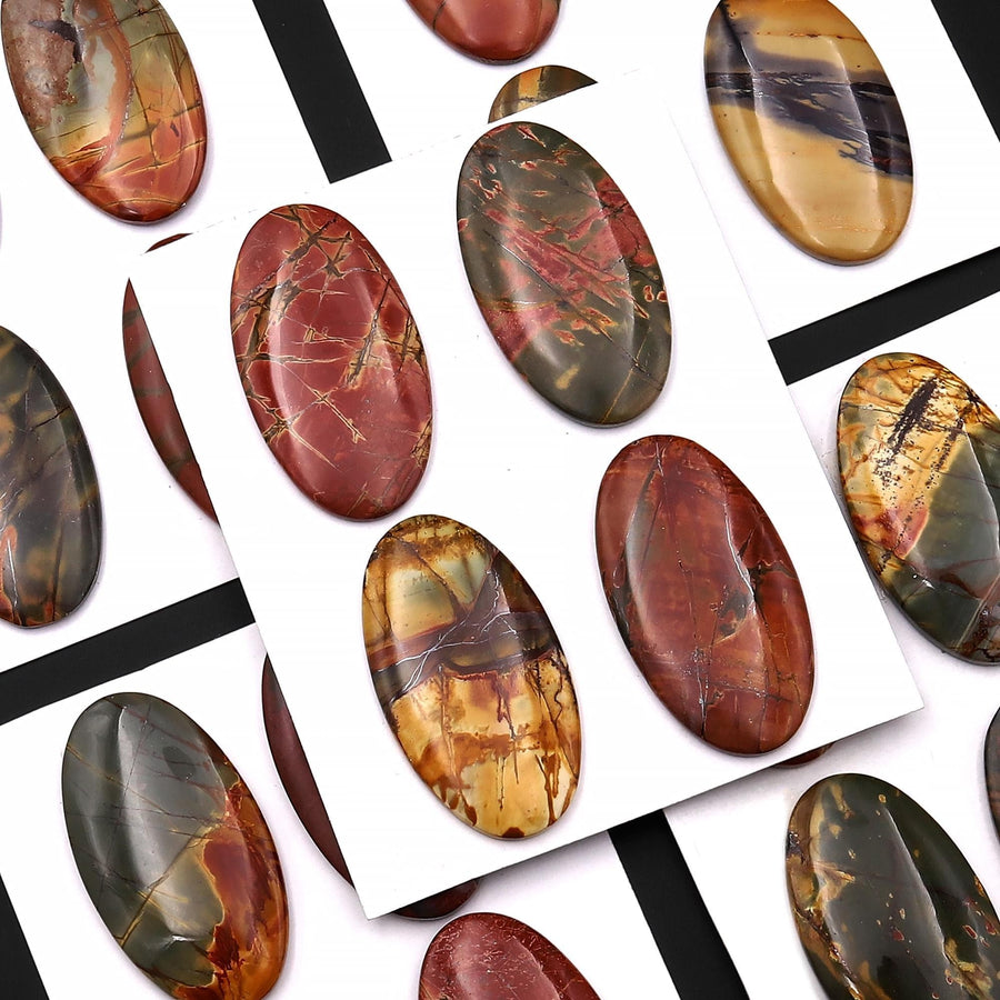 Undrilled Natural Red Creek Jasper Dagger Pendant Cabochon Oval Shape 24x44mm Aka Multicolor Picasso Picture Jasper