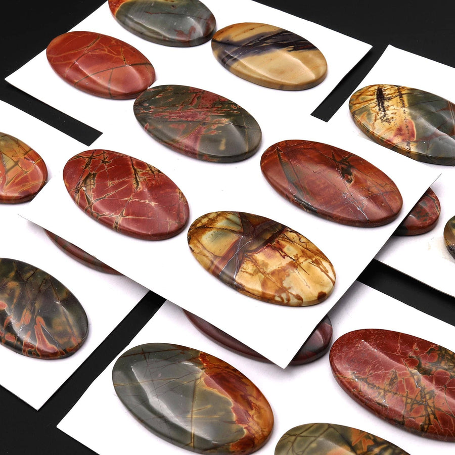 Undrilled Natural Red Creek Jasper Dagger Pendant Cabochon Oval Shape 24x44mm Aka Multicolor Picasso Picture Jasper