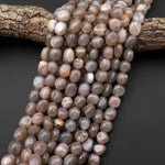 Natural Smoky Gray Peach Moonstone Pebble Nugget Beads Silvery Chatoyant Gemstone 15.5" Strand