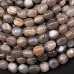 Natural Smoky Gray Peach Moonstone Pebble Nugget Beads Silvery Chatoyant Gemstone 15.5" Strand