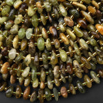 Natural Green Garnet Freeform Chip Pebble Beads Center Drilled Gemstone 15.5" Strand