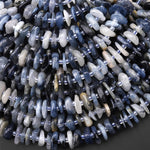 Natural Madagascar Blue Rutile Quartz Freeform Rondelle Disc Beads Center Drilled Gemstone 15.5" Strand