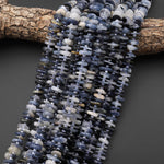 Natural Madagascar Blue Rutile Quartz Freeform Rondelle Disc Beads Center Drilled Gemstone 15.5" Strand
