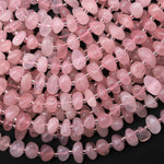 Natural Madagascar Mauve Pink Rose Quartz Center Drilled Freeform Thick Pebble Nugget Beads 15.5" Strand b5017