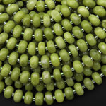 Natural Green Serpentine Jade Freeform Thick Rondelle Nugget 10mm Beads 15" Strand