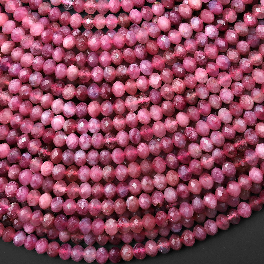 Faceted Natural Pink Tourmaline Rondelle 6mm Beads Gemstone 15.5" Strand