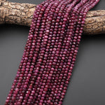 Faceted Natural Rubellite Tourmaline Rondelle 6mm Beads Gemstone 15.5" Strand
