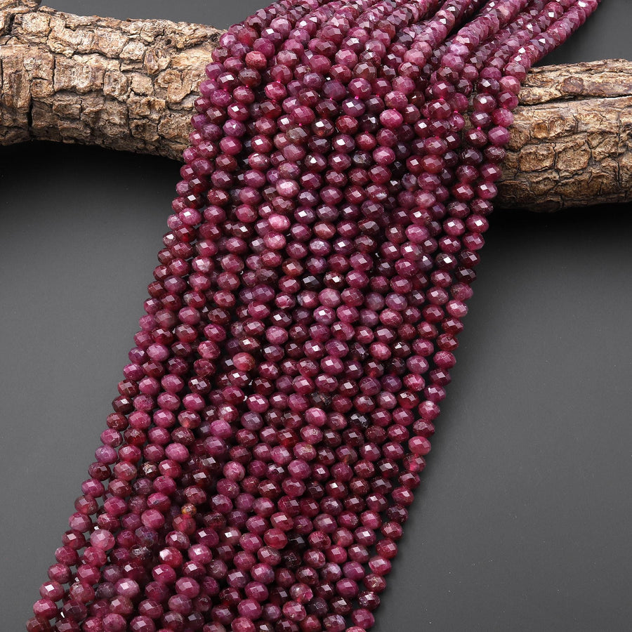 Faceted Natural Rubellite Tourmaline Rondelle 6mm Beads Gemstone 15.5" Strand