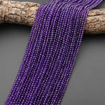 AAA Faceted Natural Deep Purple Amethyst 3mm Round Beads Gemstone 15.5" Strand