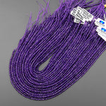 AAA Faceted Natural Deep Purple Amethyst 3mm Round Beads Gemstone 15.5" Strand