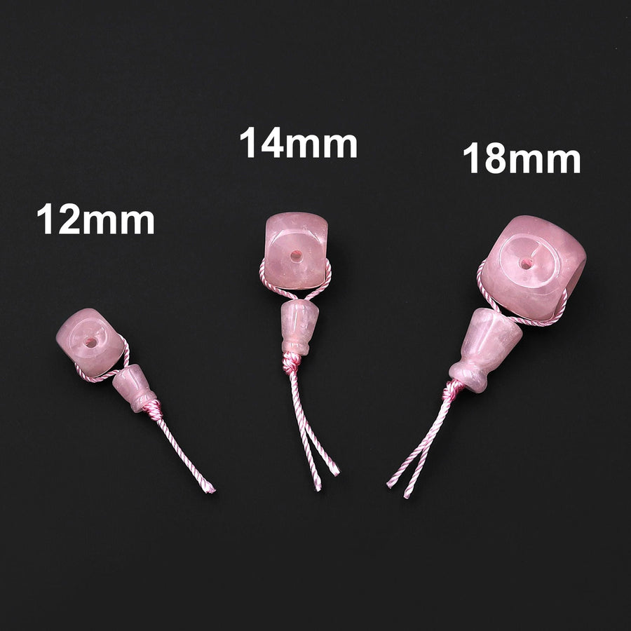Natural Pink Rose Quartz Guru Beads 3 Holes T-Beads Set For Mala Making 12mm 14mm 18mm