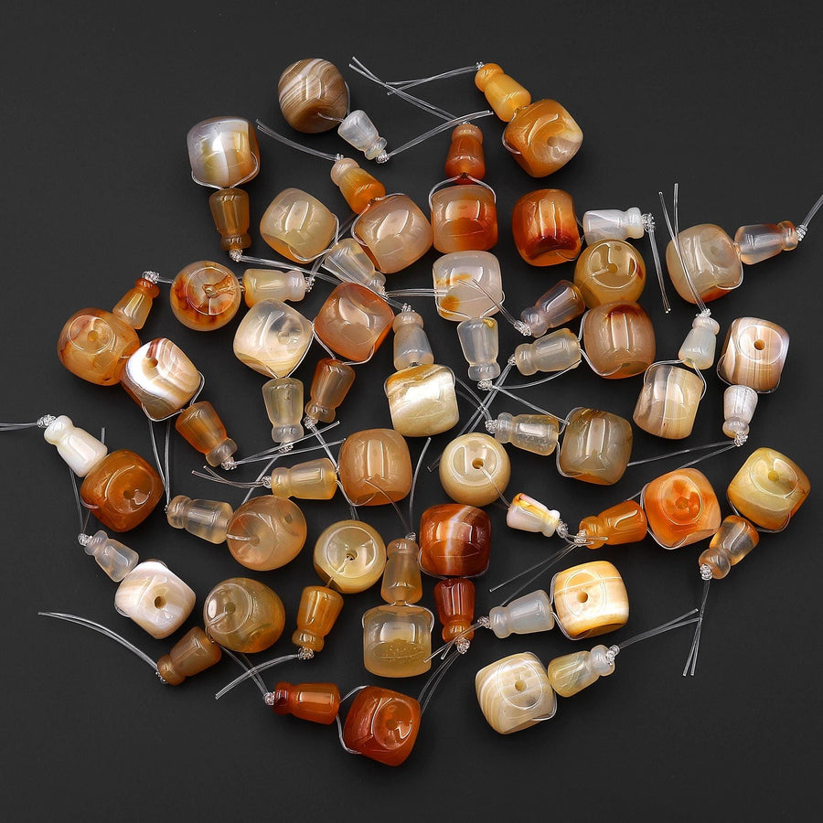 Natural Carnelian Agate Guru Beads 3 Holes T-Beads Set For Mala Making 12mm 14mm 16mm