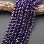 AAA Faceted Natural Dark Purple Amethyst 10mm rondelle Wheel Beads 15.5" Strand