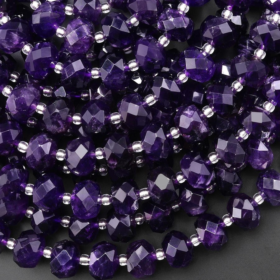 AAA Faceted Natural Dark Purple Amethyst 10mm rondelle Wheel Beads 15.5" Strand