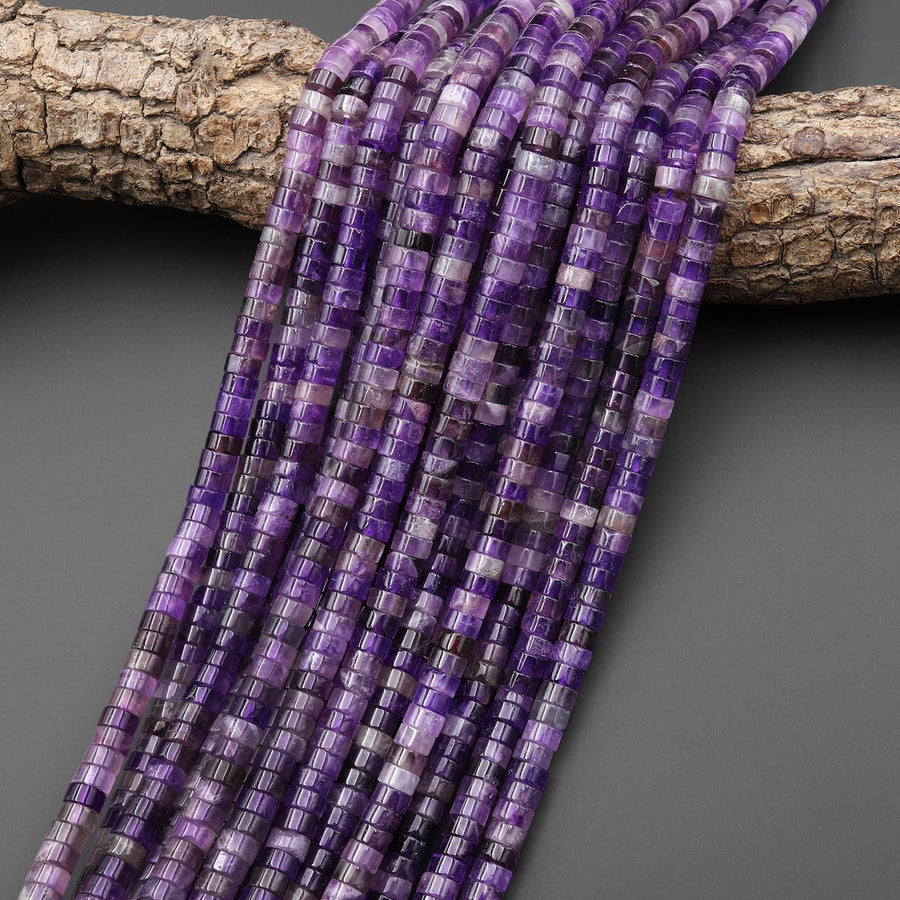 Natural Purple Amethyst 6mm Heishi Rondelle Beads 15.5" Strand