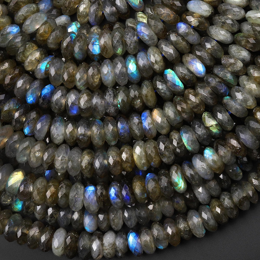 AAA Faceted Natural Labradorite 8mm Thin Rondelle Beads 15" Strand