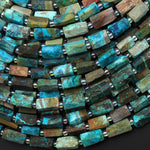 Natural Chrysocolla Azurite Hand Cut Faceted Tube Cylinder Beads 15.5" Strand b4908