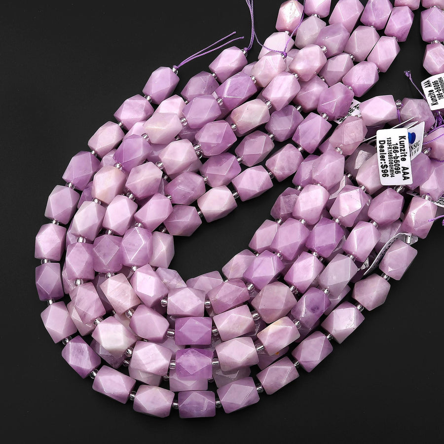 AAA Large Faceted Natural Kunzite Rectangle Nugget Beads 15.5" Strand