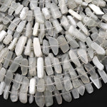 AAA Natural Creamy White Moonstone Beads Freeform Rectangle Spick Center Drilled Gemstone 15.5" Strand