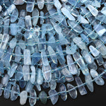 Natural Blue Aquamarine Freeform Rectangle Spike Center Drilled Beads 15.5" Strand