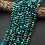 Natural Chrysocolla Azurite Freeform Rondelle Pebble Nugget Beads Gemstone From Arizona 15.5" Strand