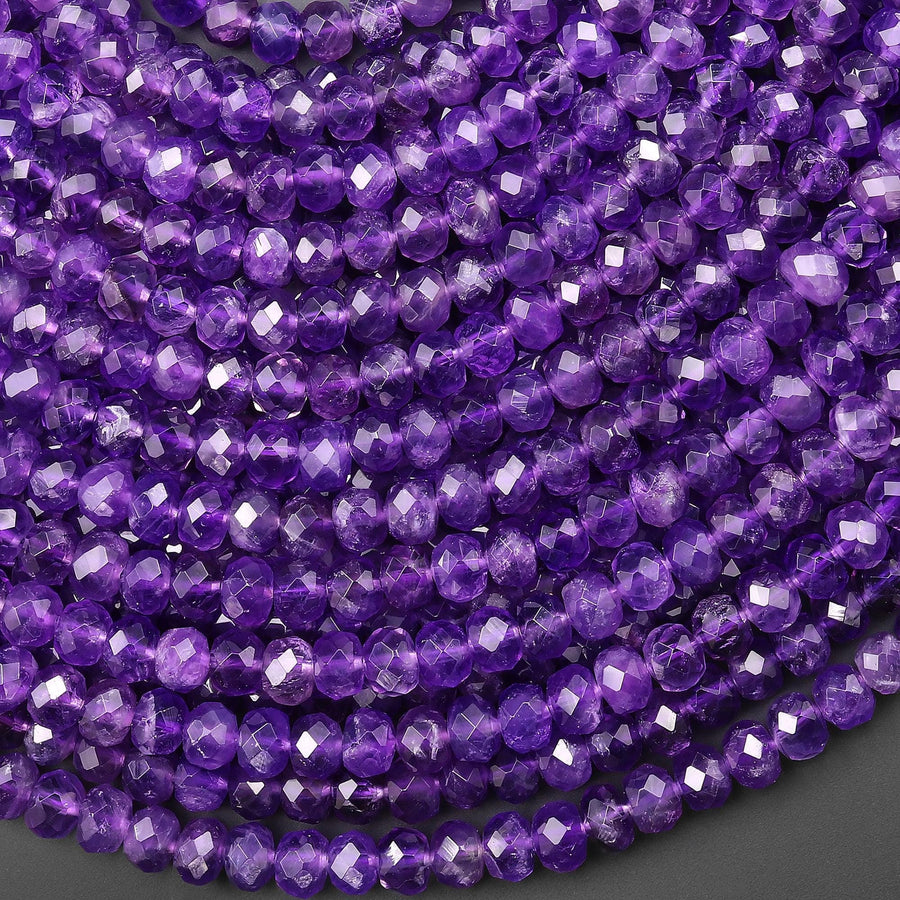 AAA Hand Faceted Natural Purple Amethyst 6mm Rondelle Beads 15.5" Strand