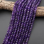 AAA Faceted Natural Amethyst 8x6mm Thick rondelle Beads 15.5" Strand