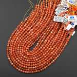 AAA Faceted Natural Fiery Orange Sunstone Round Beads 6mm Gemstone 15.5" Strand