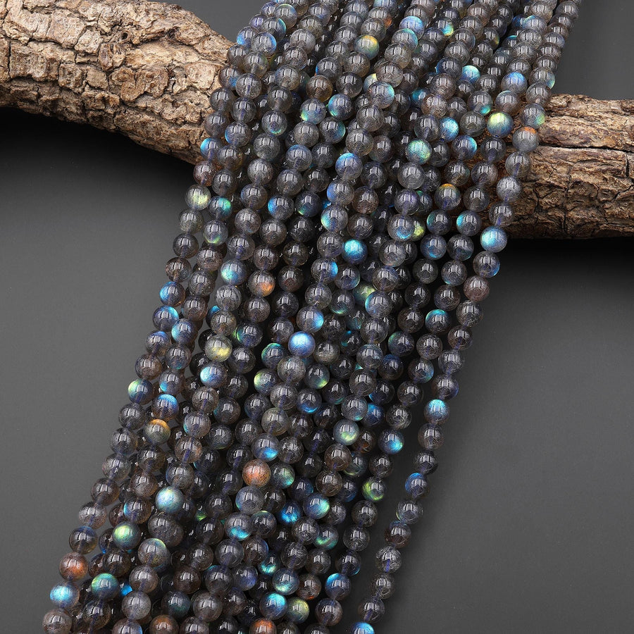 AAA Natural Rainbow Blue Orange Labradorite 6mm Round Beads 15.5" Strand