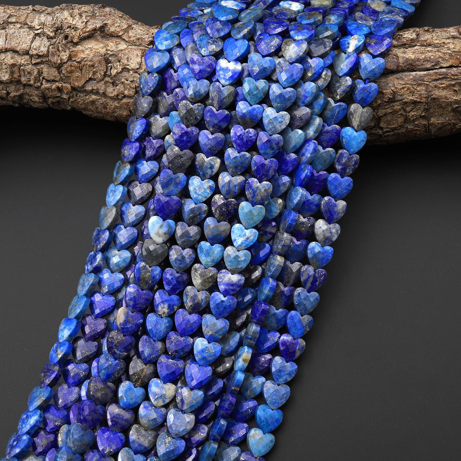 Natural Lapis Faceted Heart Beads 8mm Center Drilled Gemstone 15.5" Strand