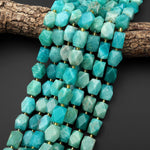 Large Faceted Natural Peruvian Amazonite Beads Rectangle Nuggets 15.5" Strand