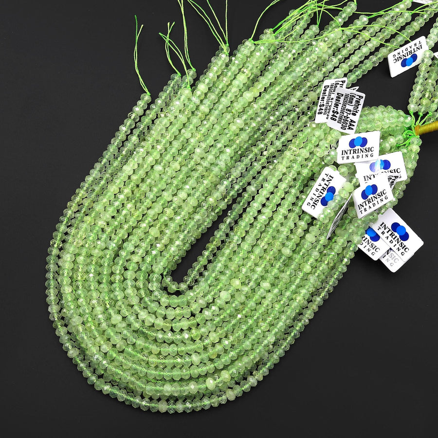 AAA Faceted Natural Green Prehnite Rondelle Beads 6mm 15.5" Strand