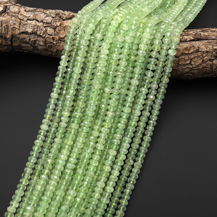 AAA Faceted Natural Green Prehnite Rondelle Beads 6mm 15.5" Strand