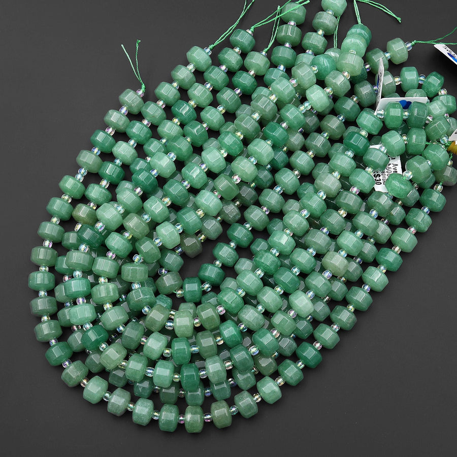 AAA Faceted Natural Green Aventurine 12mm Octagon Rondelle Wheel Beads 15.5" Strand