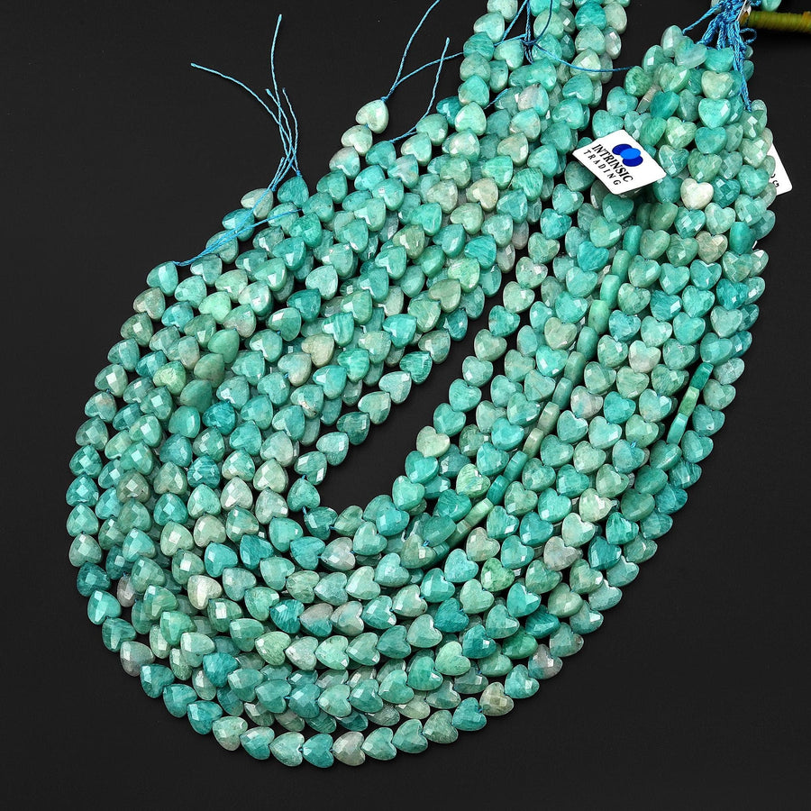 AAA Faceted Natural Peruvian Amazonite Carved Heart Beads 8mm Gemstone 15.5" Strand