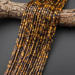AAA Natural Tiger's Eye 4x4mm Tube Cylinder Beads 15" Strand