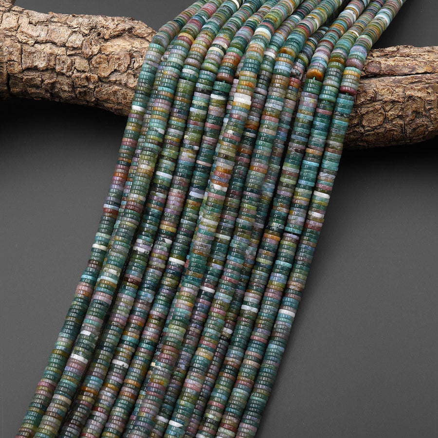 AAA Natural Teal Blue Green Mauve Pink Indian Agate 6mm Smooth Thin Heishi Rondelle Beads 15.5" Strand