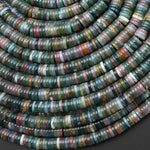 AAA Natural Teal Blue Green Mauve Pink Indian Agate 6mm Smooth Thin Heishi Rondelle Beads 15.5" Strand