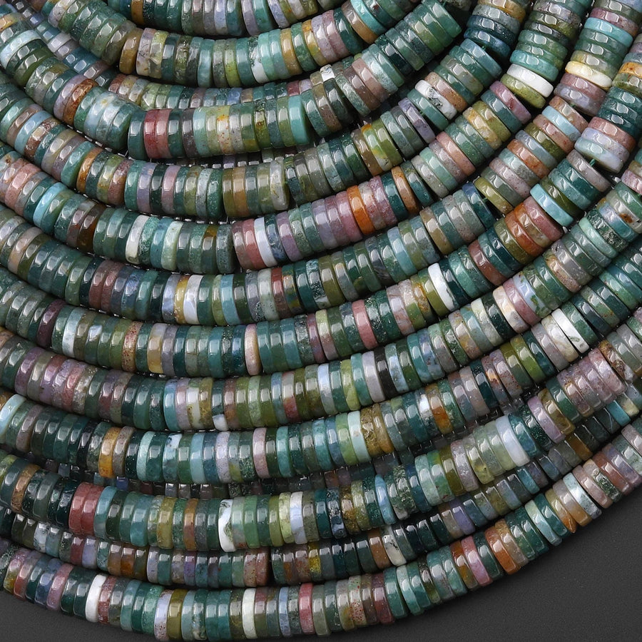 AAA Natural Teal Blue Green Mauve Pink Indian Agate 6mm Smooth Thin Heishi Rondelle Beads 15.5" Strand